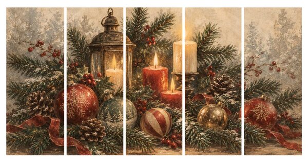 Quadri 5 pezzi – Candele e decorazioni natalizie