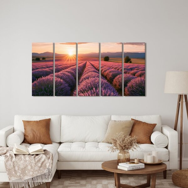 Quadri 5 pezzi – Campo di lavanda al tramonto