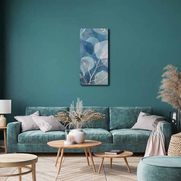 Quadro su tela – Rami decorativi tra forme blu