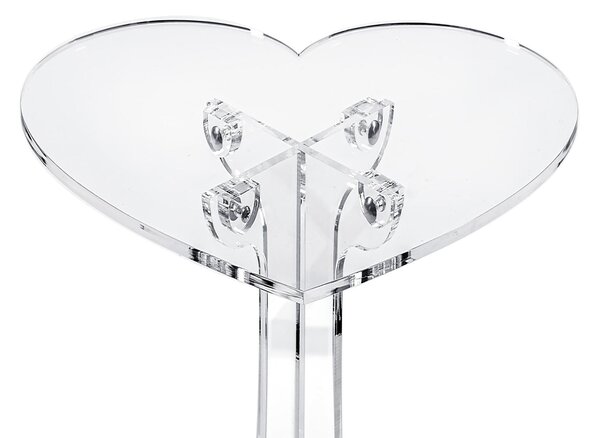 Tavolino, Comodino, in plexiglass, Linea LOVIA, Dimensioni 40x35xh 42 cm , Elegante forma di Cuore, colore trasparente e piano trasparente