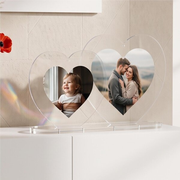 Portafoto doppio in plexiglass con doppio Cuore Line LOVIA Dimensioni 34x8x h 22,5 cm Stile moderno colore Trasparente