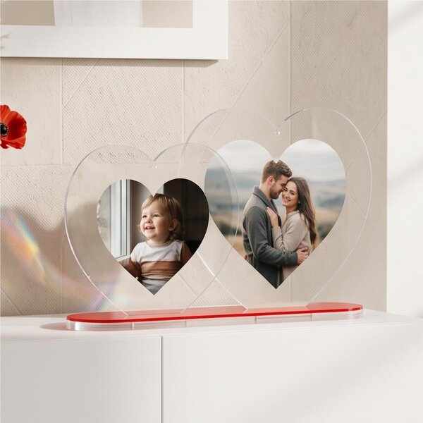 Portafoto doppio in plexiglass con doppio Cuore Line LOVIA Dimensioni 34x8x h 22,5 cm Stile moderno colore Rosso