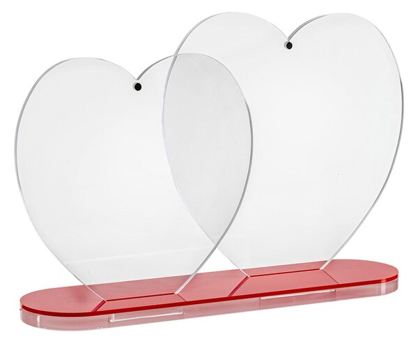 Portafoto doppio in plexiglass con doppio Cuore Line LOVIA Dimensioni 34x8x h 22,5 cm Stile moderno colore Rosso