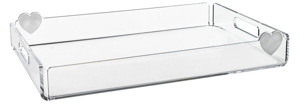 Vassoio rettangolare in plexiglass SMALL con cuori Linea LOVIA Dimensioni 33x23x h 7 cm - ideale per 6 tazzine trasparenze luminose e riflessi delicati colore trasparente