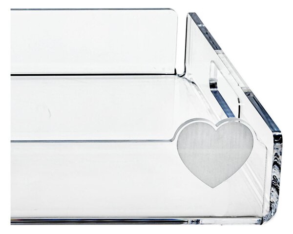 Vassoio rettangolare in plexiglass BIG con cuori Linea LOVIA Dimensioni 46x 32x h 7 cm - ideale per 12 tazzine trasparenze luminose e riflessi delicati colore trasparente
