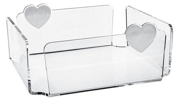 Portatovaglioli Orizzontale in Plexiglass Con Cuori Linea LOVIA Dimensione 22x22x h 9,5 cm colore trasparente