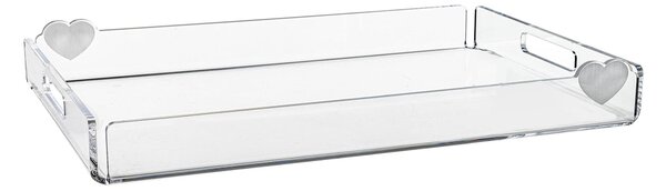 Vassoio rettangolare in plexiglass BIG con cuori Linea LOVIA Dimensioni 46x 32x h 7 cm - ideale per 12 tazzine trasparenze luminose e riflessi delicati colore trasparente