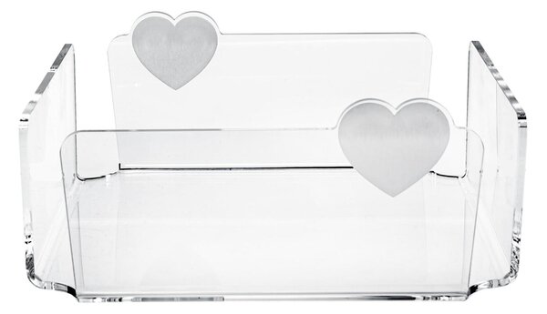 Portatovaglioli Orizzontale in Plexiglass Con Cuori Linea LOVIA Dimensione 22x22x h 9,5 cm colore trasparente
