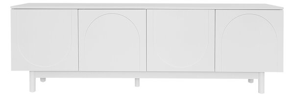 Mobiletto Porta TV Lussuoso e in Stile Elegant con Porte senza maniglie Strutturate e Ripiani Regolabili, 175x38x56 cm, Bianco|Aosom Italy