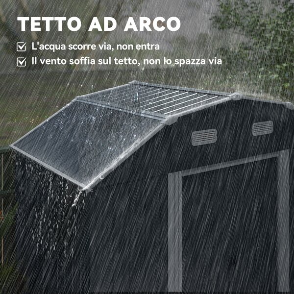 Outsunny Casetta da Giardino con Ripiani Regolabili e 2 Finestre, Capanno Porta Attrezzi in Acciaio, 238x132x198.5 cm, Grigio Scuro | Aosom Italy