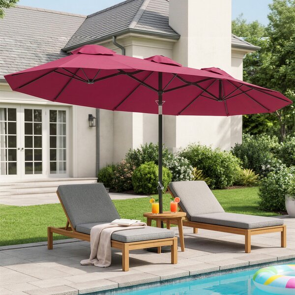 Outsunny Ombrellone da Giardino Doppio Inclinabile con Apertura a Manovella, Copertura con Prese d'Aria e 12 Stecche, 285x147x227cm, Rosso|Aosom