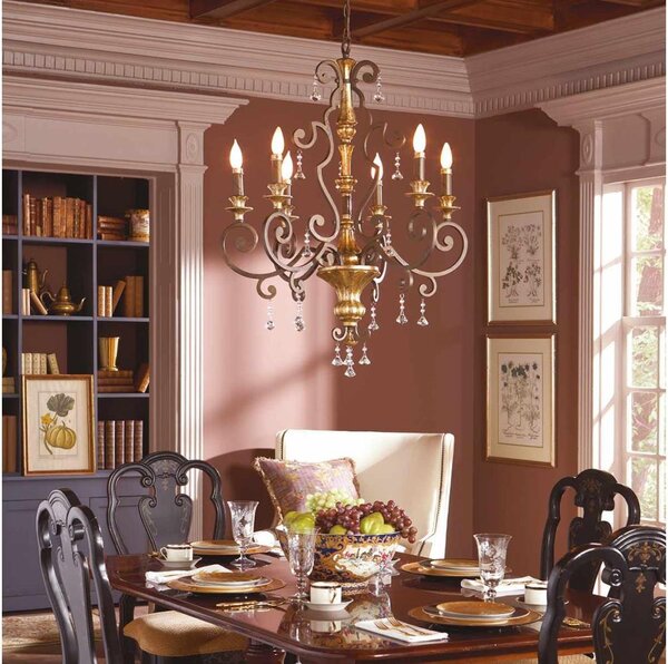 Quoizel QZ-MARQUETTE6-A - Lampadario a catena MARQUETTE 6xE14/60W/230V finitura bronzo