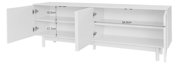 Mobiletto Porta TV Lussuoso e in Stile Elegant con Porte senza maniglie Strutturate e Ripiani Regolabili, 175x38x56 cm, Bianco|Aosom Italy