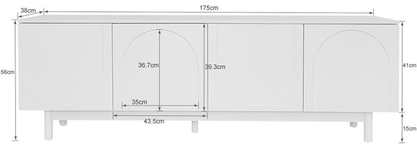 Mobiletto Porta TV Lussuoso e in Stile Elegant con Porte senza maniglie Strutturate e Ripiani Regolabili, 175x38x56 cm, Bianco|Aosom Italy