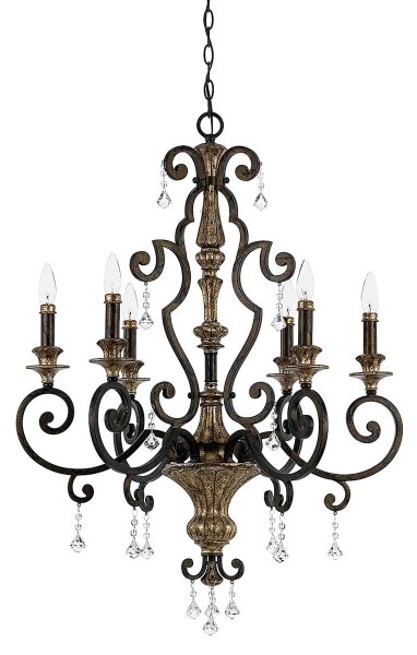 Quoizel QZ-MARQUETTE6-A - Lampadario a catena MARQUETTE 6xE14/60W/230V finitura bronzo