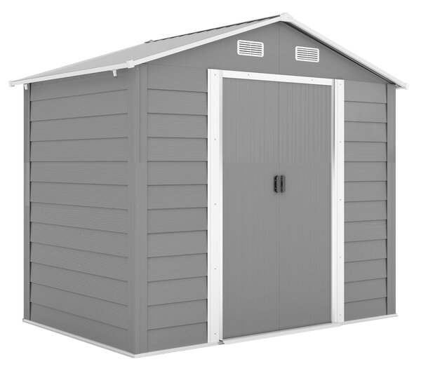 Outsunny Casetta da Giardino con Porte Scorrevoli e 4 Prese d'Aria, Capanno Attrezzi in Acciaio e PP, 196x236x208 cm, Grigio Chiaro | Aosom Italy