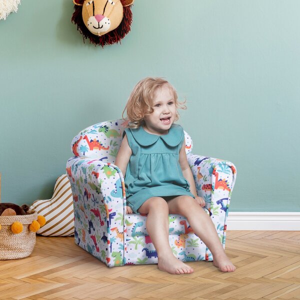 Poltroncina Mini per Bambini con Dinosauri Colorati Bianca