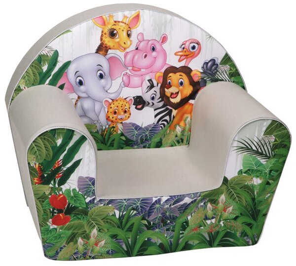 Poltroncina per Bambini 33x40x55cm Tessuto Sfoderabile con Animali Miller Bianco