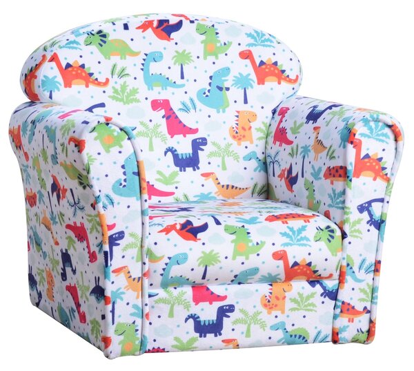 Poltroncina Mini per Bambini con Dinosauri Colorati Bianca