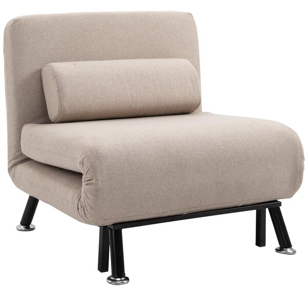 Poltrona Letto Singolo Trasformabile 75x70x75 cm in Tessuto Beige