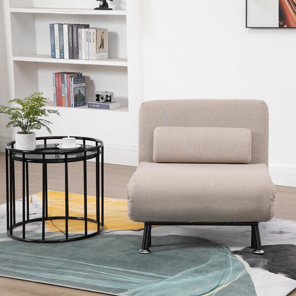 Poltrona Letto Singolo Trasformabile 75x70x75 cm in Tessuto Beige