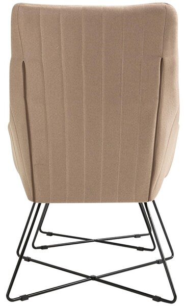 Poltrona con Poggiapiedi in Acciaio e Tessuto Lino Beige