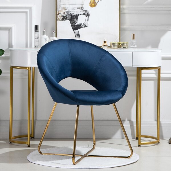 Poltroncina Imbottita in Velluto e Metallo Blu