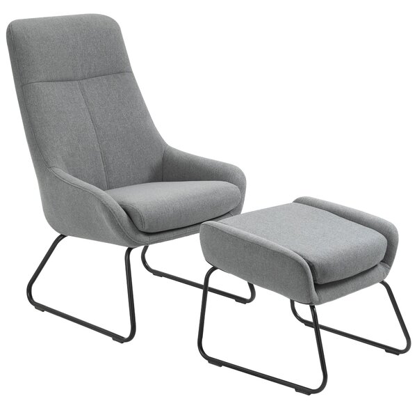 Poltrona con Pouf Poggiapiedi Imbottiti 64x77x107,5 cm in Tessuto Grigio