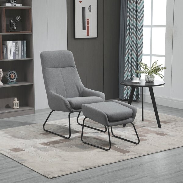 Poltrona con Pouf Poggiapiedi Imbottiti 64x77x107,5 cm in Tessuto Grigio