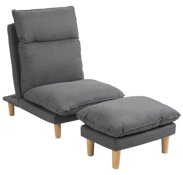 Poltrona Relax Reclinabile con Puof Poggiapiedi in Tessuto Grigio