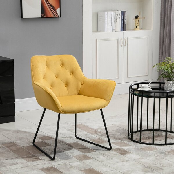 Poltroncina Imbottita 70x66,5x82 cm in Tessuto Effetto Velluto Giallo