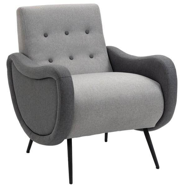 Poltrona Imbottita 72x81x86 cm in Tessuto Lino Grigio Chiaro
