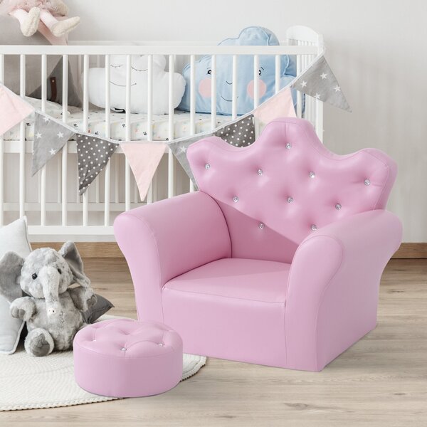 Poltroncina Imbottita per Bambini 58x40,5x49 cm con Poggiapiedi Rosa
