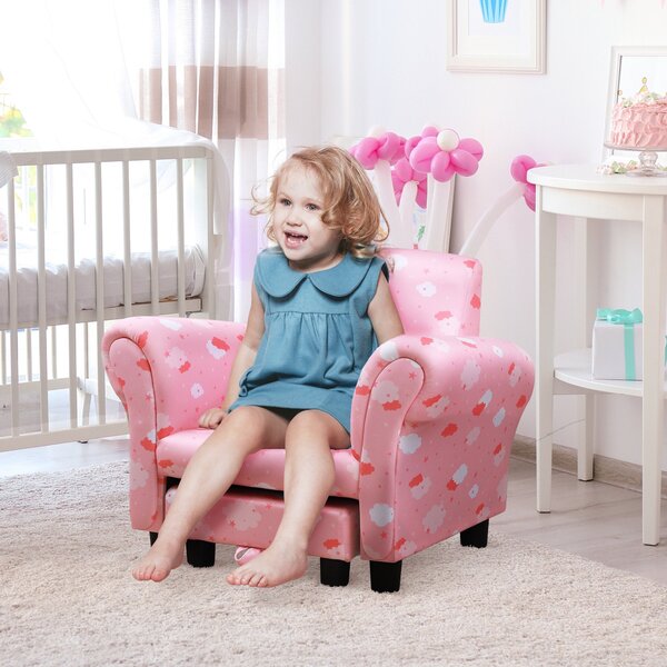 Poltroncina Imbottita per Bambini 57x42x45 cm con Poggiapiedi Rosa