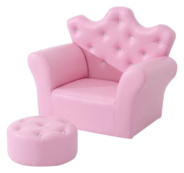Poltroncina Imbottita per Bambini 58x40,5x49 cm con Poggiapiedi Rosa