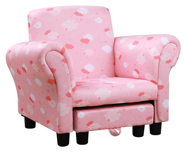 Poltroncina Imbottita per Bambini 57x42x45 cm con Poggiapiedi Rosa