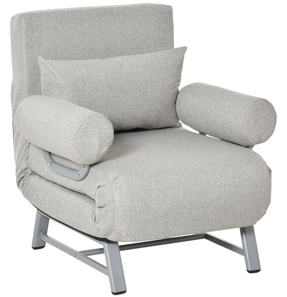 Poltrona Letto Singolo Trasformabile 73x60x81 cm Schienale Reclinabile Grigia