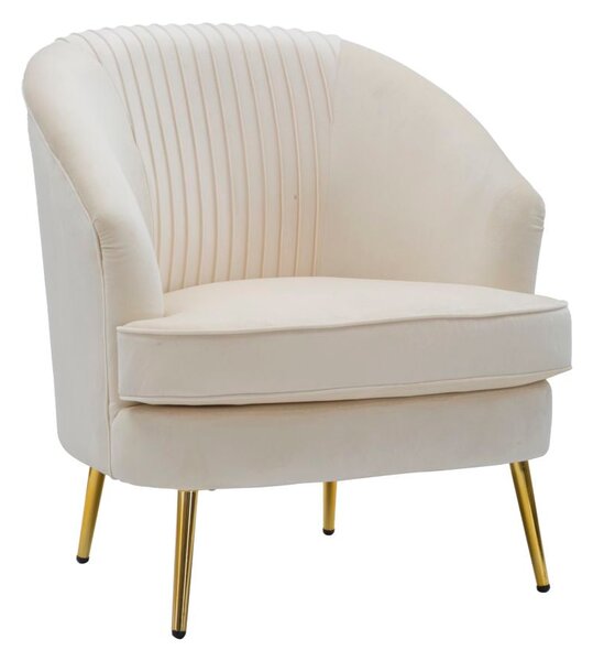 Poltrona Loxy Crema 68x72x80 cm in Legno e Velluto Crema e Oro