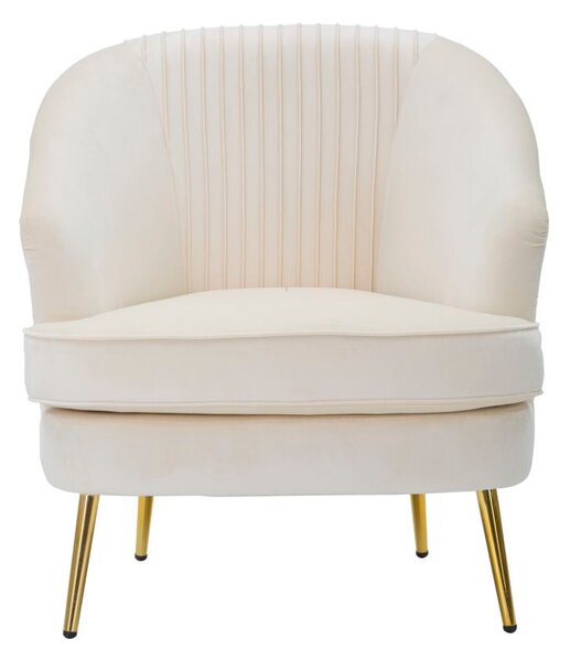 Poltrona Loxy Crema 68x72x80 cm in Legno e Velluto Crema e Oro