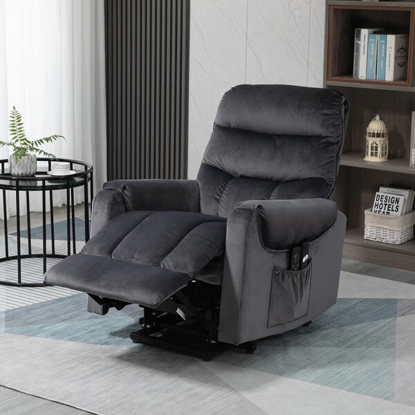 Poltrona Alzapersona Elettrica 1 Motore 79x97x103 cm in Poliestere Effetto Velluto Grigio Scuro