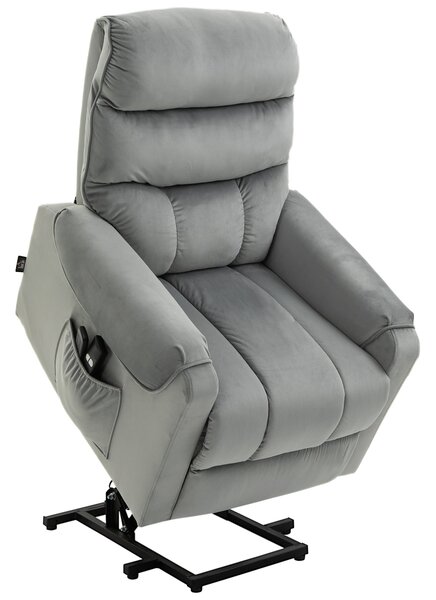 Poltrona Alzapersona Elettrica 1 Motore 79x97x103 cm in Poliestere Effetto Velluto Grigio
