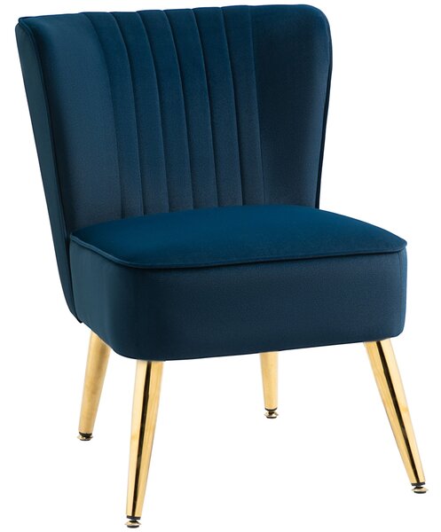 Poltrona Moderna Imbottita 56x65,5x82,5 cm in Tessuto Vellutato Blu