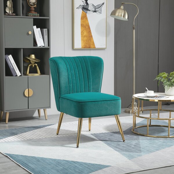 Poltrona Moderna Imbottita 56x65,5x82,5 cm in Tessuto Vellutato Verde