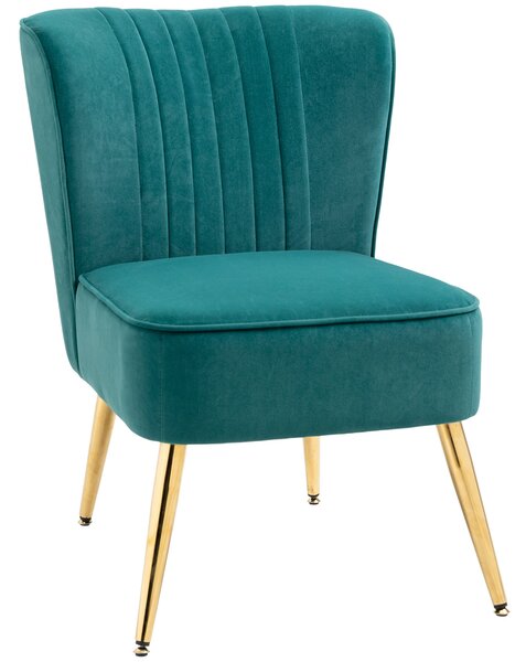 Poltrona Moderna Imbottita 56x65,5x82,5 cm in Tessuto Vellutato Verde