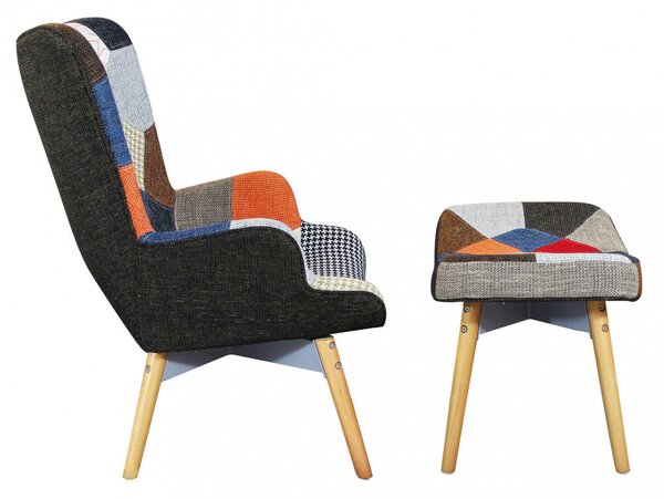Poltrona con Poggiapiedi Versailles Patchwork 53x47x82 h cm in Legno Multicolor