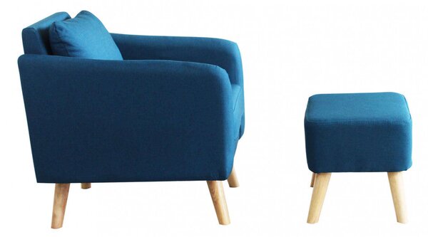 Poltrona con Poggiapiedi Ashlie in Tessuto Blu melange