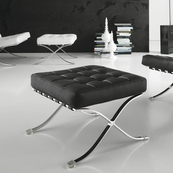 Pouf Barcelona in Acciaio Cromato Rivestimento in Similpelle Nero
