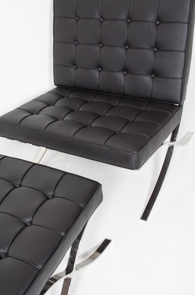 Set Poltrona e Pouf Barcelona in Acciaio Cromato Rivestimento in Similpelle Nero