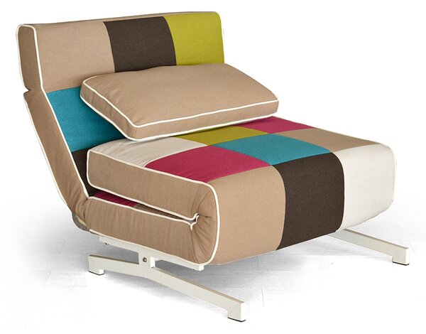 Poltrona Letto Singolo 90x76x89 cm in Metallo e Tessuto a Quadri Super Multicolor