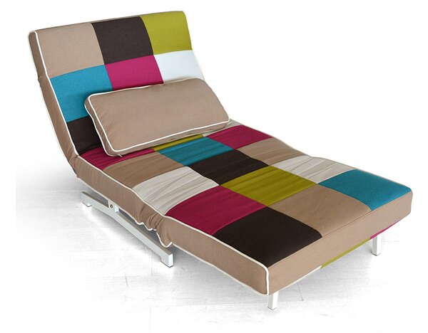 Poltrona Letto Singolo 90x76x89 cm in Metallo e Tessuto a Quadri Super Multicolor